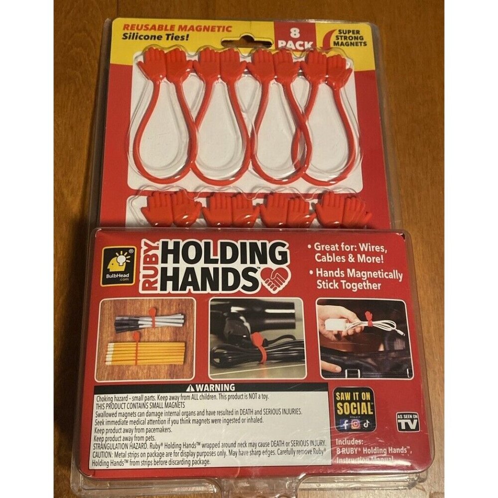 8 Ruby Holding Hand Strong Magnetic Silicone Ties SEEN ON/TV Wires Cables Garage